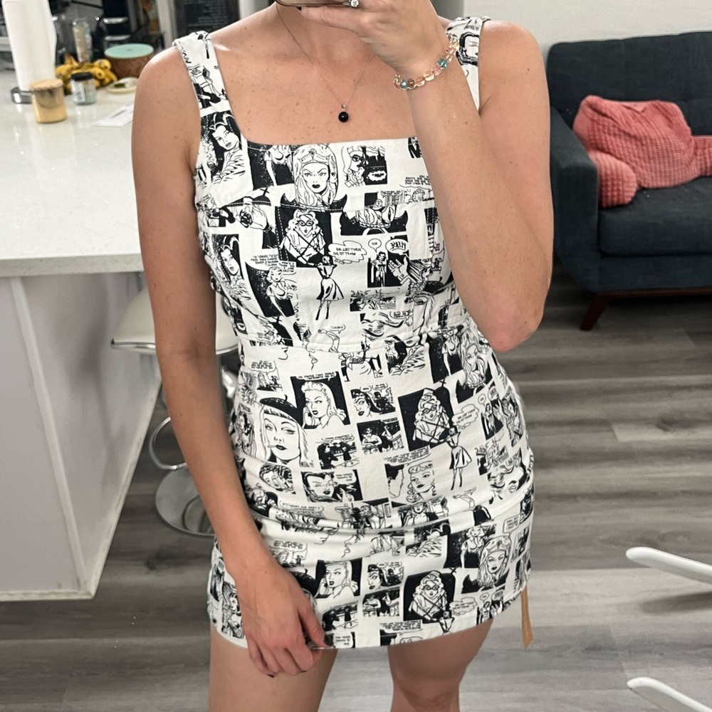 Reformation Black & White Comic Print Mini Dress